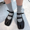 Women Ballet Flats Women Genuine Leather Tabi Split Toe Mary Jane Flats Double Buckle Strap Two‑Way Wear Mule Slippers Ballet Flat Shoes for Ladies
