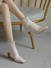 2026Fashion Women  Black Block High Heels  Boots New Soft Leather Thigh  British Style Fathion Shoes  Plus Size