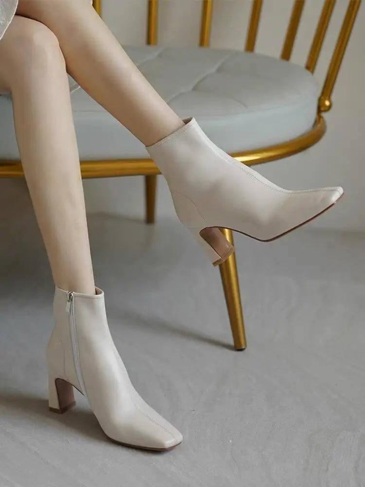 2026Fashion Women  Black Block High Heels  Boots New Soft Leather Thigh  British Style Fathion Shoes  Plus Size