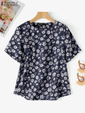 ZANZEA Summer Fashion Floral Printed Blouse Women Bohemian Shirt Casual O Neck Short Sleeve Holiday Tops Female Work Blusas 2025