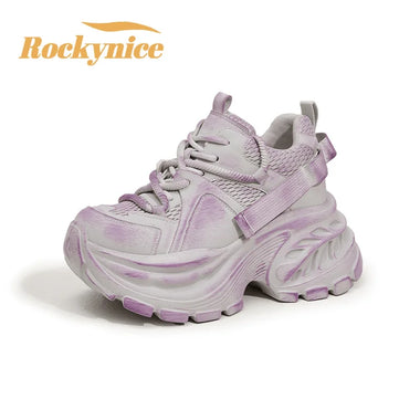New Spring Women’s Chunky Sneakers 10CM Hidden Wedge Heels Casual Shoes Retro Antiquing Breathable Mesh Sports Shoes Trainers