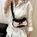 All-match Sweet French Stick Handbag Denim Blue Bow Plaid Shoulder Bag Large Capacity Lace Ribbon Cloth Underarm Bags Daily