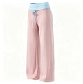 High-Waisted Color-Block Straight-Leg Sports Pants for Women, Loose Fit with Drawstring, Slimming Wide-Leg Yoga Pants, Casual Br