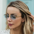 Rimless Small Square Sunglasses Women Men Luxury Brand Designer Travel Driving Sun Glasses Metal Leopard Head Shade Eyewear