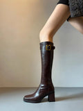 7CM Super High Heels Women Knee Length Boots Autumn Winter Lady Shoes Coarse Heel Casual Tall Boots Fashion Black Knight Boots