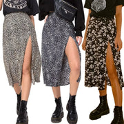 2026 Women Leopard Print High Waist Side Slit Pencil Skirt A Line Midi Bodycon Wrap Hem Dress