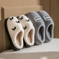 Fashion Women's Bow Slippers Winter Indoor Home Warm Non-Slip EVA Thick Bottom Couples Shoes Plush Soft Sole House Slides