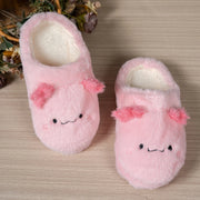 Women's Plush Slippers Cute Axolotl Animal Soft Furry Warm Funny Cartoon Slip On Indoor Non-slip Shoes for Home Holiday Gift