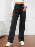 2026 New European and American High-Waisted Water-Washed Women's Jeans Long Fashionable and Versatile Straight-Leg Pants