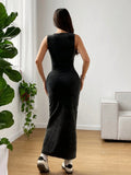 Women's Summer Round Neck Pleated Bodycon Casual Cami Dress,Holiday Outfits,Summer Dresses for Women
