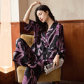 Loose Design Ice Silk Thin Pajamas Long Sleeve Set Women's Print Fashion Pajama Set