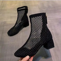 Women Plus Size European American Mesh Boots New Sexy Hollow Out Ankle Boots Solid Color Chunky Heel Block Heel Boots Breathable