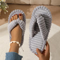 Women's Home Slippers Fashion Corduroy Flip Flops For Women Sandals Winter Warm Plush Slides Indoor Flat Soft Sole Female Shoes