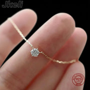 Jkeli 925 Sterling Silver 18k Gold Plated Necklace Single Sparkling Zircon Clavicle Chain for Women Wedding Jewelry collares