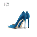2026 New Suede Light Blue Women Pumps, Thin Stiletto Heel French Style Sexy Super High Heels Ladies Office Career Dress Shoes