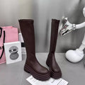 Women Knight High Boots Fashion Round Toe Rear Zipper Women Shoes Elegant Platform Height Increasing Short Plush Long Booties