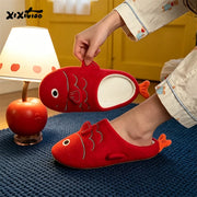 XIXITIAO Women's Cartoon Indoor Slippers Autumn Winter Fashion Festive Cute Red Carp Light Home Closed-toe Flats Anti-slip Shoes