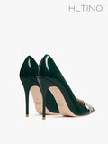 Fashion Celebrity Emerald Sexy Pumps with Crystal Ear of Wheat Women Autumn Spring Shoes Black Luxury Brand Designer Stilettos
