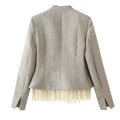YENKYE Spring Autumn Women Patchwork Elegant Blazer Long Sleeve Single Breasted Lace Hem Peplum Outerwear