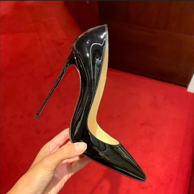 Multi Colored Customized 12cm Super High Heels, Nude White Patent Leather sexy Party Pointed Professional Commuting Single Shoes