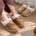 Fashion Pu Leather Platform Cotton Slippers Women Men 2026 Winter Soft Thick Sole Plush Home Slippers Thicken Warm Bread Slides