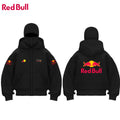 2026 New Men's Red Bull Logo Double-Hood Hoodie – Sporty, Balaclava-Style, Gothic & Harajuku Aesthetic, Zip-Up, Fast Shipping