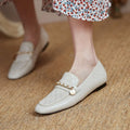 Blapunka Women Genuine Leather Designer Quilted Loafers Flat Shoes Brand Chain Square Toe Slip-ons Casual Leisure Shoes Beige 40