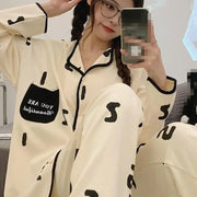Women's Pajama Set Women's Long Sleeved Pants Spring and Autumn New Home Clothes Women's Cardigan Sweet and Fashionable Two Piece Set