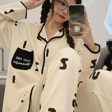 Women's Pajama Set Women's Long Sleeved Pants Spring and Autumn New Home Clothes Women's Cardigan Sweet and Fashionable Two Piece Set