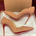 Electric Red Laser High Heels, Pointed Toe Wavy Edge Shallow Cut, 12cm French Style Sexy Women Shoes, Size 33-46
