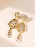 Gold Plated Multi Layer Pearl Jewelry Set Crystal Teardrop Necklace Earrings for Abaya