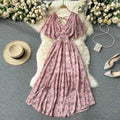 19 Colors Summer Floral Print V-neck Waist-cinching Chiffon Long Dress Women 2025 Trendy Elegant Casual Vacation Beach Dresses