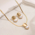 Ins Style Heart Imitation Pearl Disc Necklace Earrings Set for Women Classical Gold Color Snake Bone Chain Party Jewelry Gift