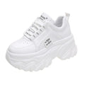 White Black Chunky Sneakers Women Spring Autumn Thick Bottom Shoes Woman's Fashion PU Leather Platform Sneakers Ladies Lace-up