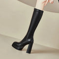 High Boots Autumn New Round Toe Side Zipper Platform Non-Slip Wear-Resistant Square Heel High Heel Boots