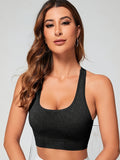 Women Seamless Racerback Sports Bra Breathable Shockproof Yoga Crop Top Gym Workout Push Up Fitness Vest