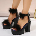 Women 2026 New Fur Sandals Thick Heels Fluffy Faux Fox Fur Shoes Women Summer High Heels Furry Pumps Fur Slippers Platform Shoes