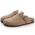 Women's Suede Slippers Comwarm Fashion Women's Suede Mules Slippers Men Clogs Cork Insole Sandals With Arch Support Outdoor Beach Slides Home Shoes