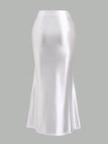 White Pleated Fishtail Skirt
