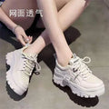CINESSD Fashion White  Women Chunky Sneakers White Shoes Lace Up Platform Women Casual Shoe