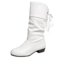 Women's Boots Low Heels Mid-calf Boots Plus Size Pu Leather Winter Boots Outdoor Chunky Women Shoes Designer Back Lace Up Boot