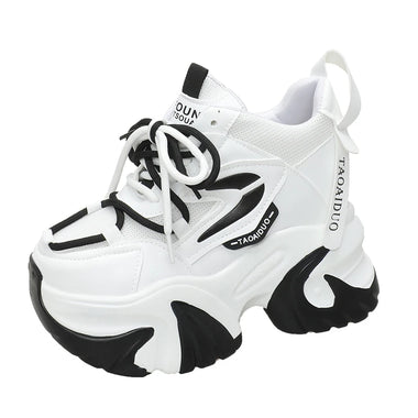 Spring Autumn Women Chunky Sneakers 10CM Hidden Heels Leather Casual Shoes Woman Crystal High Platform Ladies Sports Dad Shoes
