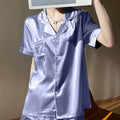 Embroidery Solid Women's Summer Casual Pajama Set 2024 New Y2k Fashion Purple Nightwear Classic Soft Simulated Silk Housewear