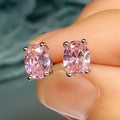 New Oval Cubic Zirconia Stud Earrings for Women White/Pink/Yellow CZ Minimalist Gift Simple Elegant  Trendy Jewelry