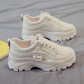 CINESSD Fashion White  Women Chunky Sneakers White Shoes Lace Up Platform Women Casual Shoe