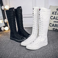 New Fashion Women's Canvas Boots Lace Zipper Knee High Boot Flat Shoes Casual High Help Punk Shoes Girls