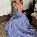 French Style Ditsy Floral Print Spaghetti Strap Maxi Dress Cinched Waist Pleated Patchwork Slim Dresses Casual Vacation Date