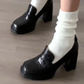 2025 New Retro pu Leather Slip On Women Pumps Ladies Loafers Dress Shoes Thick High Heels Platform Shoes