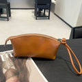 Large Capacity Vegetable Tanned Leather Handbag Simple Design Lightweight Shell Clutch Bag Light Luxury Mobile Phone Bag