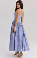 Elegant Floral Long Sundress Women's High Waist Hollow Out Dress White Sun Dresses Summer Evening Graduation Party